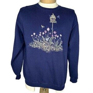 Vintage 90’s Nature Birds And Birdhouse Grandma Floral Crewneck Sweatshirt